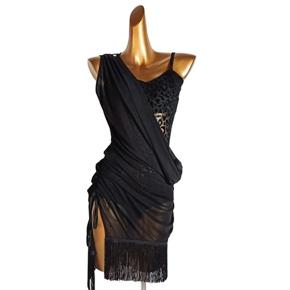 DanceandSway Asymmetrical Fringe Dance Dress Women Dancewear S Black Mesh